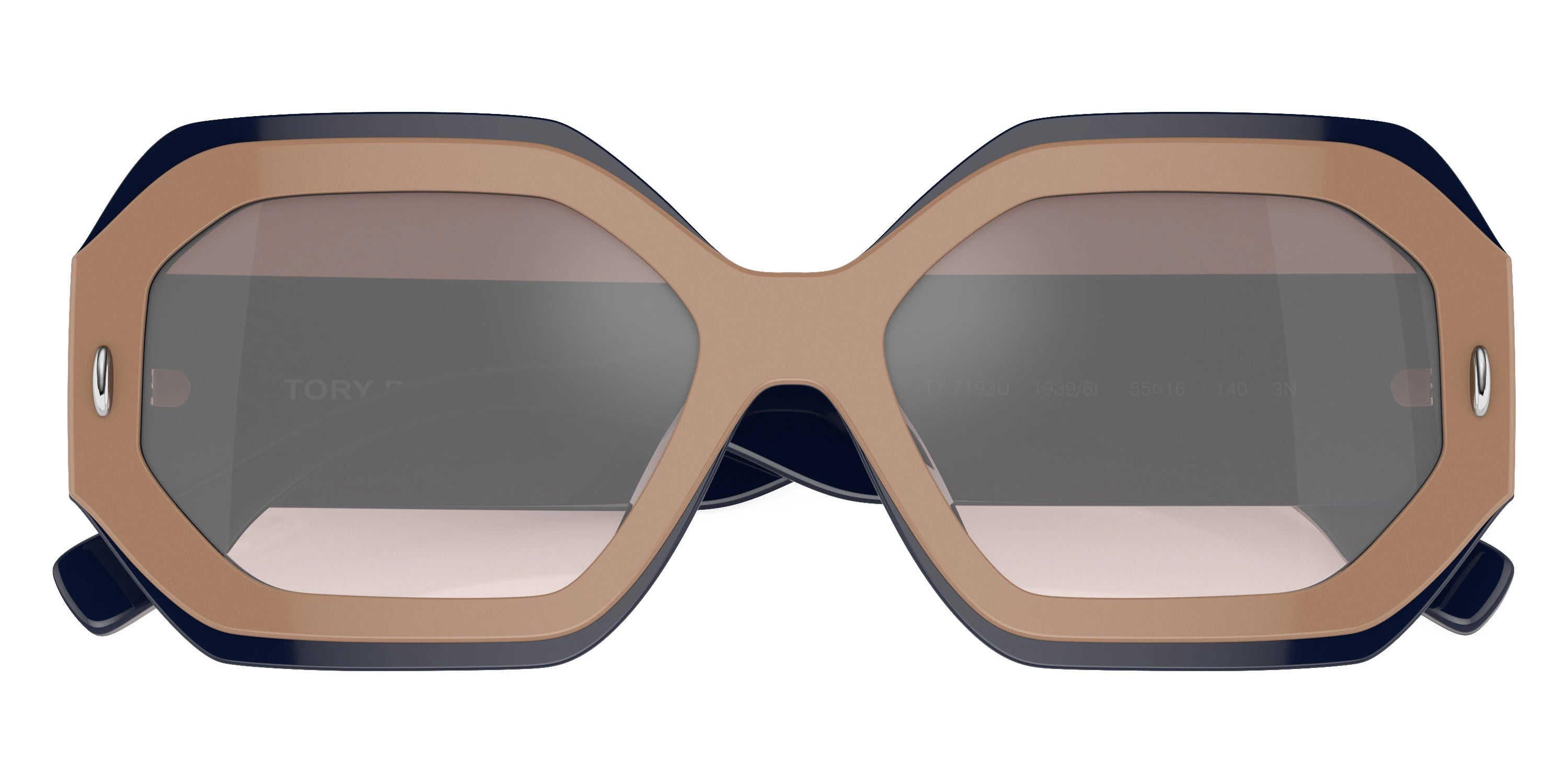 Tory Burch TY7192U 19396I 55 - Navy/Beige / Clear Gradient Gray Mirrored Silver