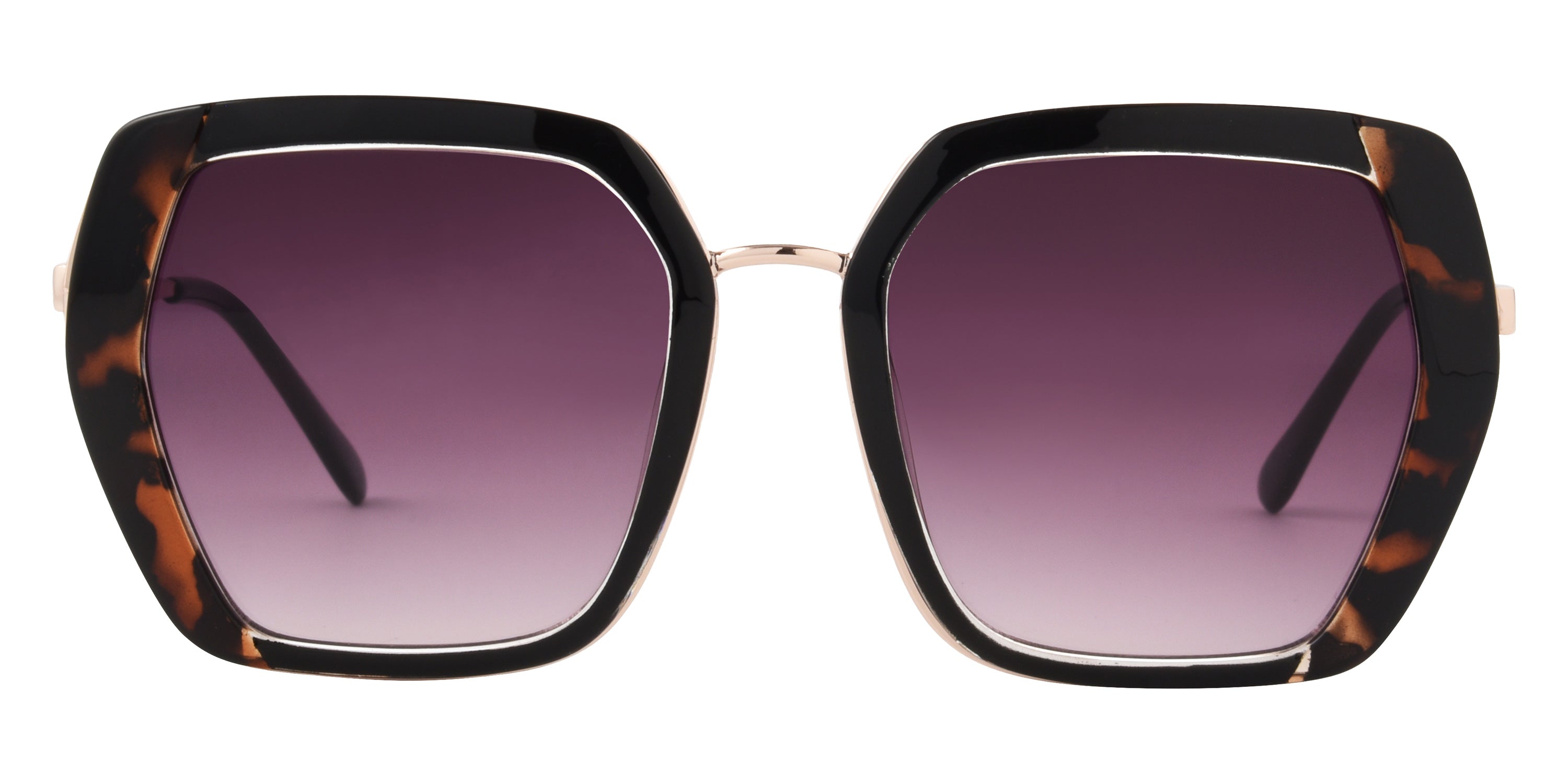Foster Grant FG&Co Ladies Hexagonal Sunglasses - Tortoise / Smoke Gradient