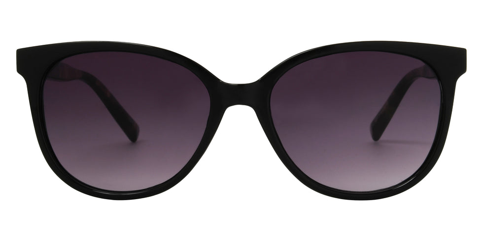 Foster Grant Ladies Round Cat-Eye Sunglasses - Black / Smoke Gradient