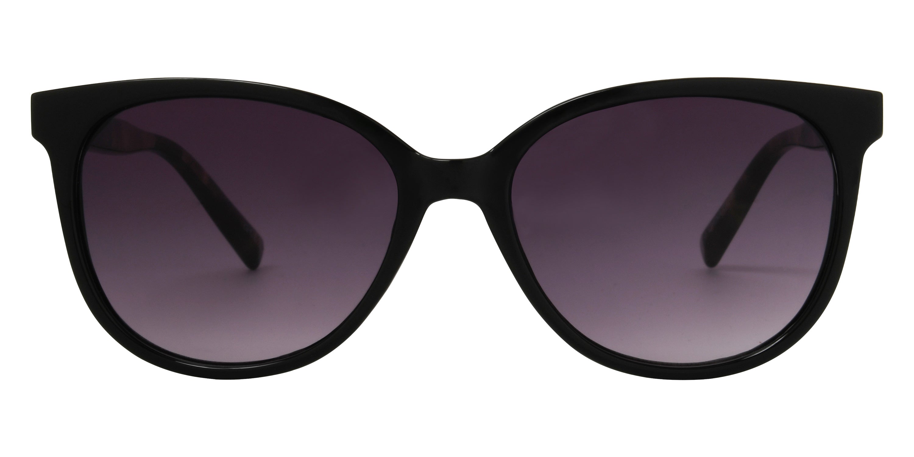 Foster Grant Ladies Round Cat-Eye Sunglasses - Black / Smoke Gradient
