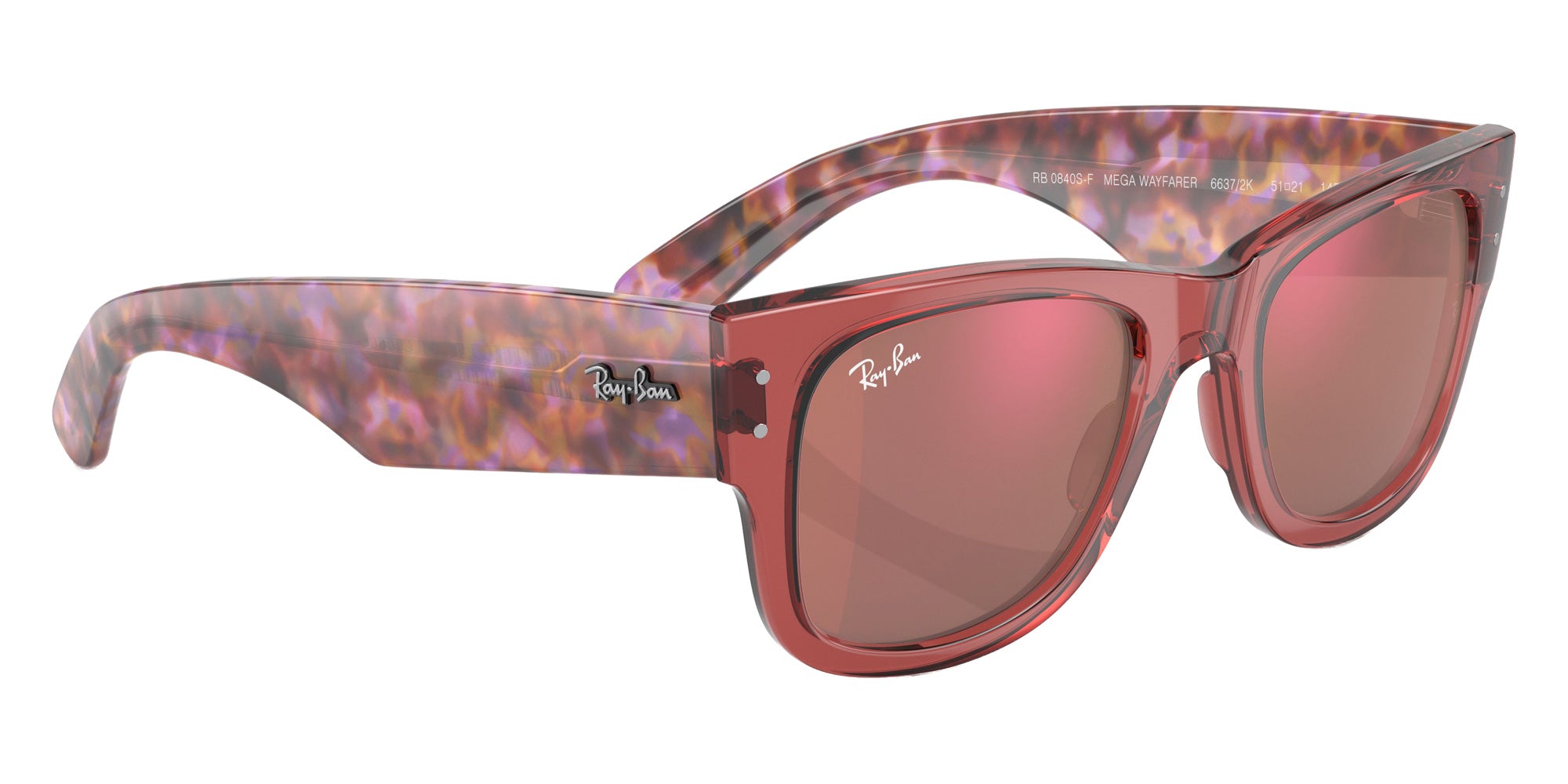 Ray-Ban RB0840SF Mega Wayfarer 66372K 52 - Transparent Pink / Red Mirrored #id:rb0840sf66372k_s:100120
