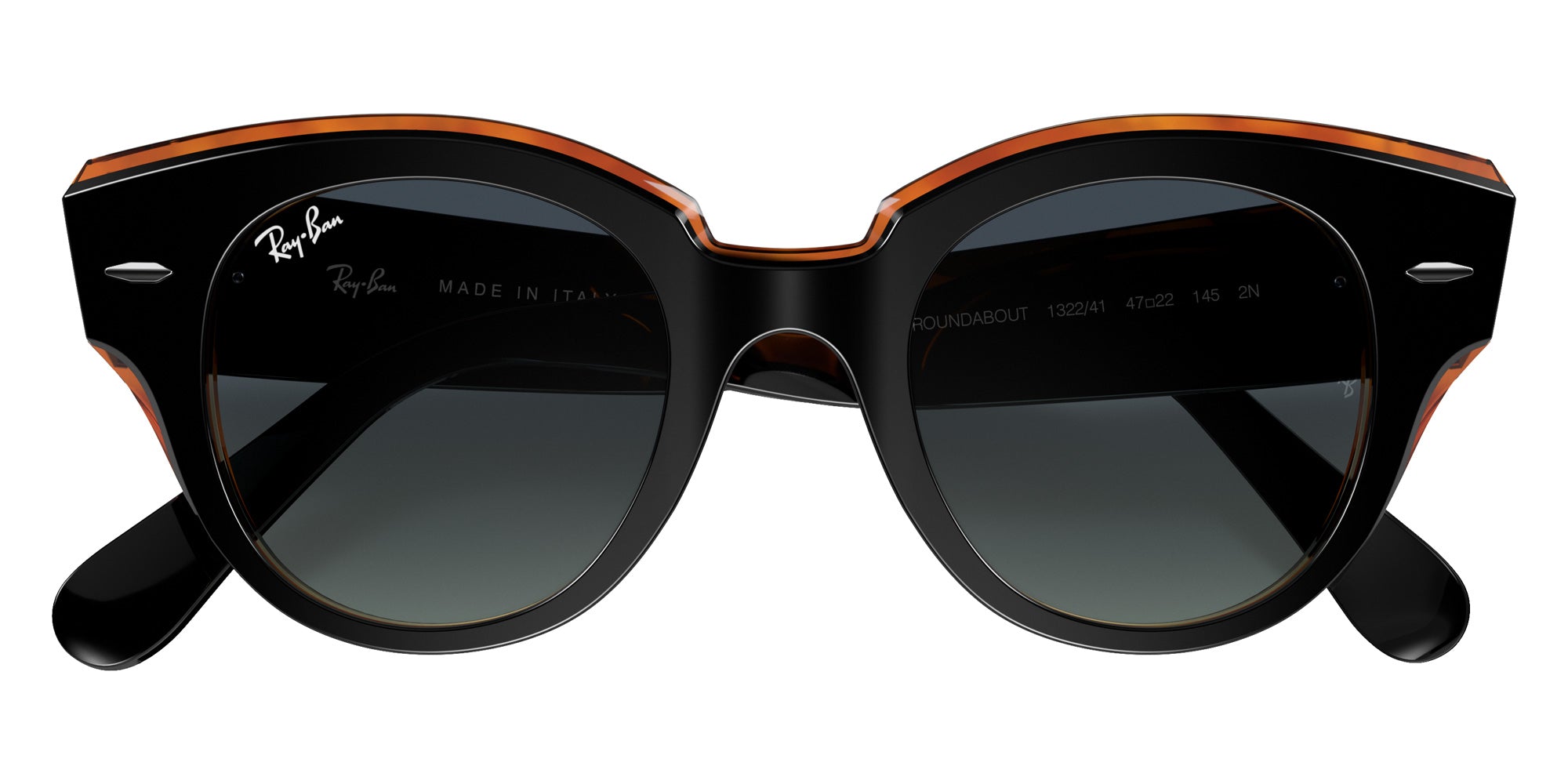 Ray-Ban RB2192 Roundabout 132241 47 - Black On Brown / Gray/Blue Gradient #id:rb2192132241_s:100125