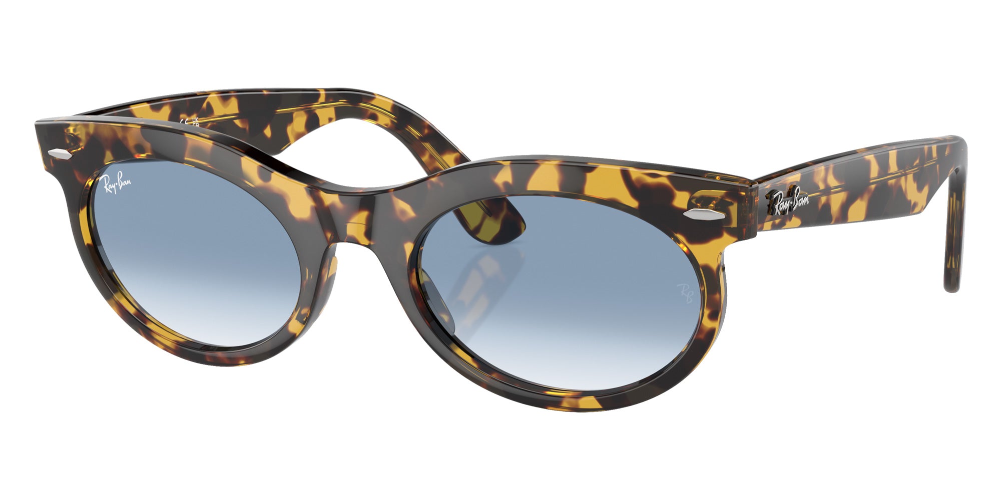 Ray-Ban RB2242F Wayfarer Oval 13323F 53 - Yellow Havana / Clear and Blue #id:rb2242f13323f_s:100105