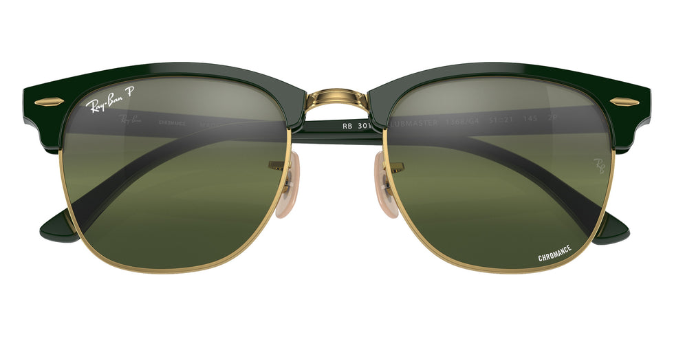 Ray-Ban RB3016 Clubmaster Chromance 1368G4 49 - Green on Gold / Silver/Green Mirrored Polarized #id:rb30161368g4_s:100120