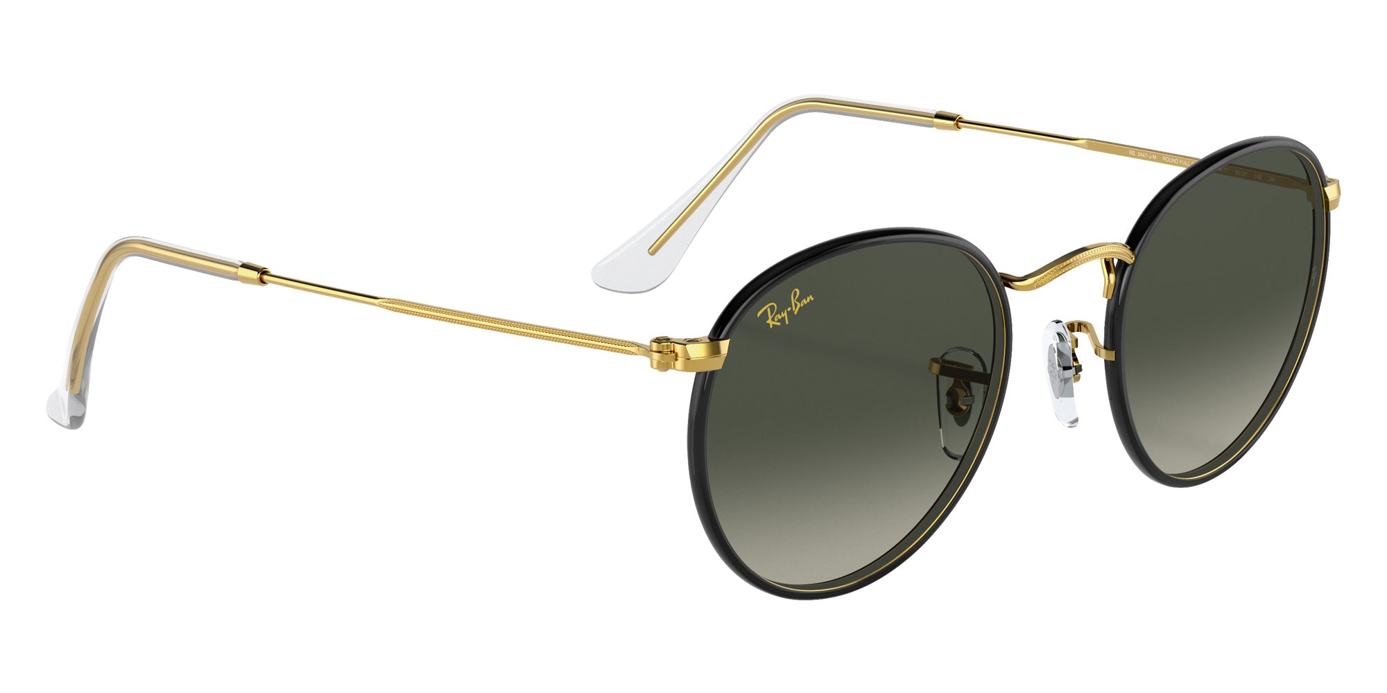 Ray-Ban RB3447JM Round Metal Full Color Legend 919671 50 - Black on Gold / Gray Gradient #id:rb3447jm919671_s:100120
