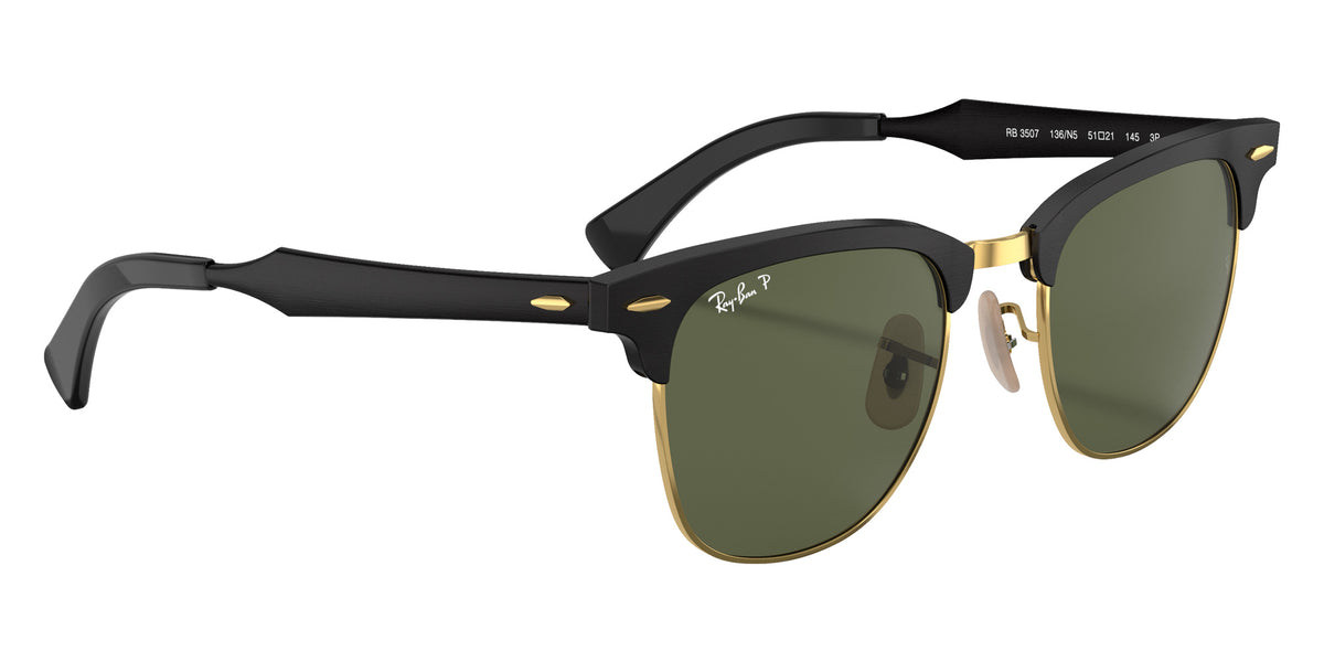 Ray-Ban RB3507 Clubmaster Aluminum 136/N5 49 - Black on Gold / G-15 Green Polarized #id:rb3507136n5_s:100120