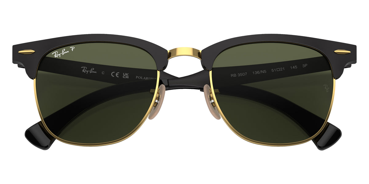 Ray-Ban RB3507 Clubmaster Aluminum 136/N5 49 - Black on Gold / G-15 Green Polarized #id:rb3507136n5_s:100125