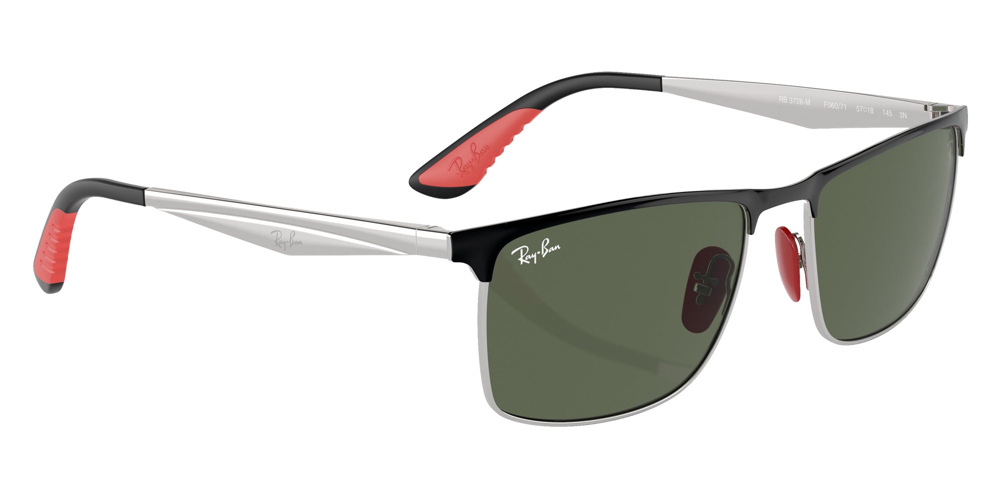 Ray-Ban RB3726M Scuderia Ferrari F06071 57 - Black on Silver / Dark Green #id:rb3726mf06071_s:102120