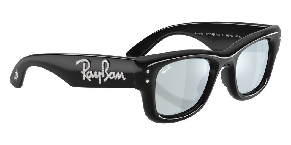 Ray-Ban RB4940B Wayfarer Puffer Crystal Edition 686430 47 - Black / Green Mirrored Silver Plan #id:rb4940b686430_s:100120