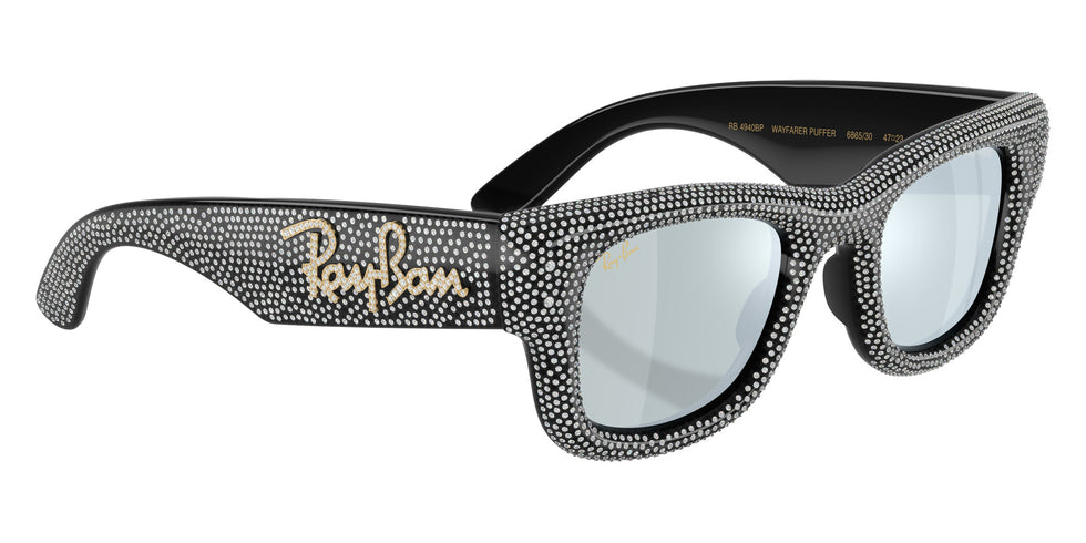 Ray-Ban RB4940BP Wayfarer Puffer Crystal Pavè Edition 686530 47 - Black / Green Mirrored Silver Plan #id:rb4940bp686530_s:100120