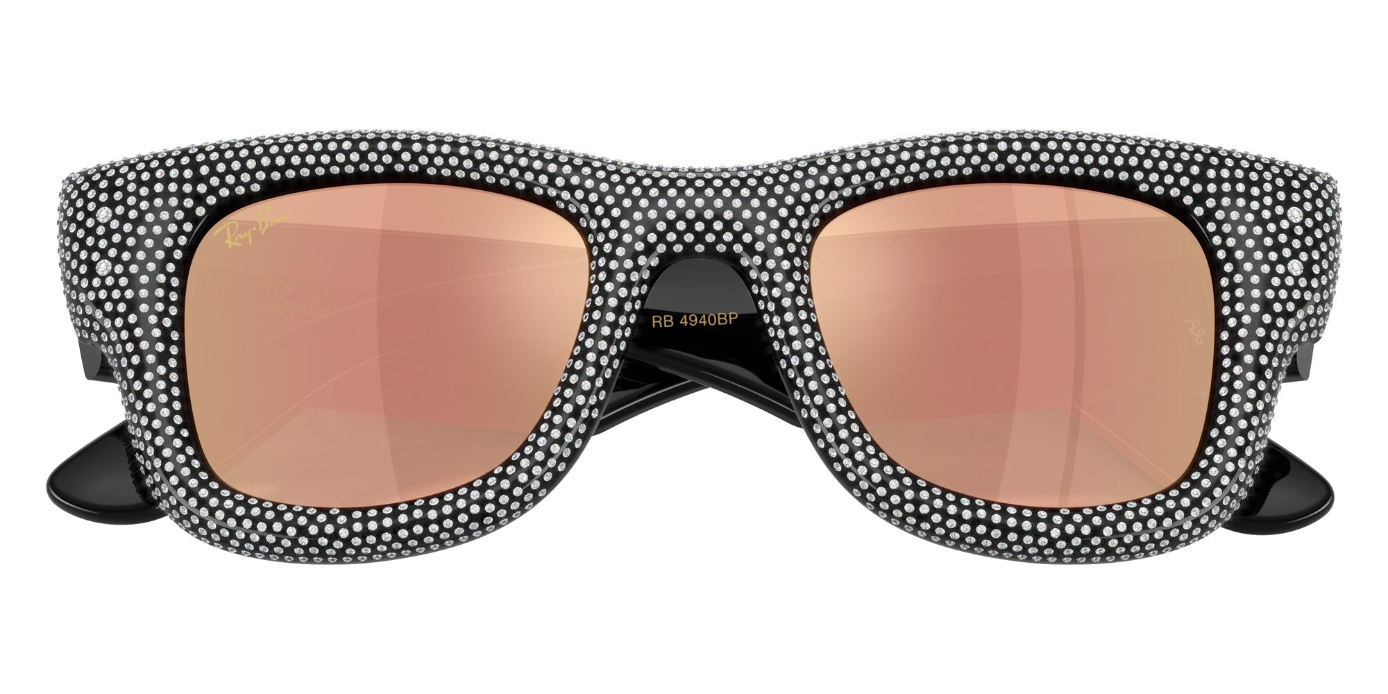 Ray-Ban RB4940BP Wayfarer Puffer Crystal Pavè Edition 68657J 47 - Black / Dark Brown Mirrored Rose Gold #id:rb4940bp68657j_s:102125