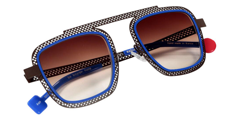 Sabine Be Be Boyish Hole Sun 659 52 - Chocolate Black Satin Perforated/Blue Majorelle Satin #id:sbebeboyishholesun659_s:102100