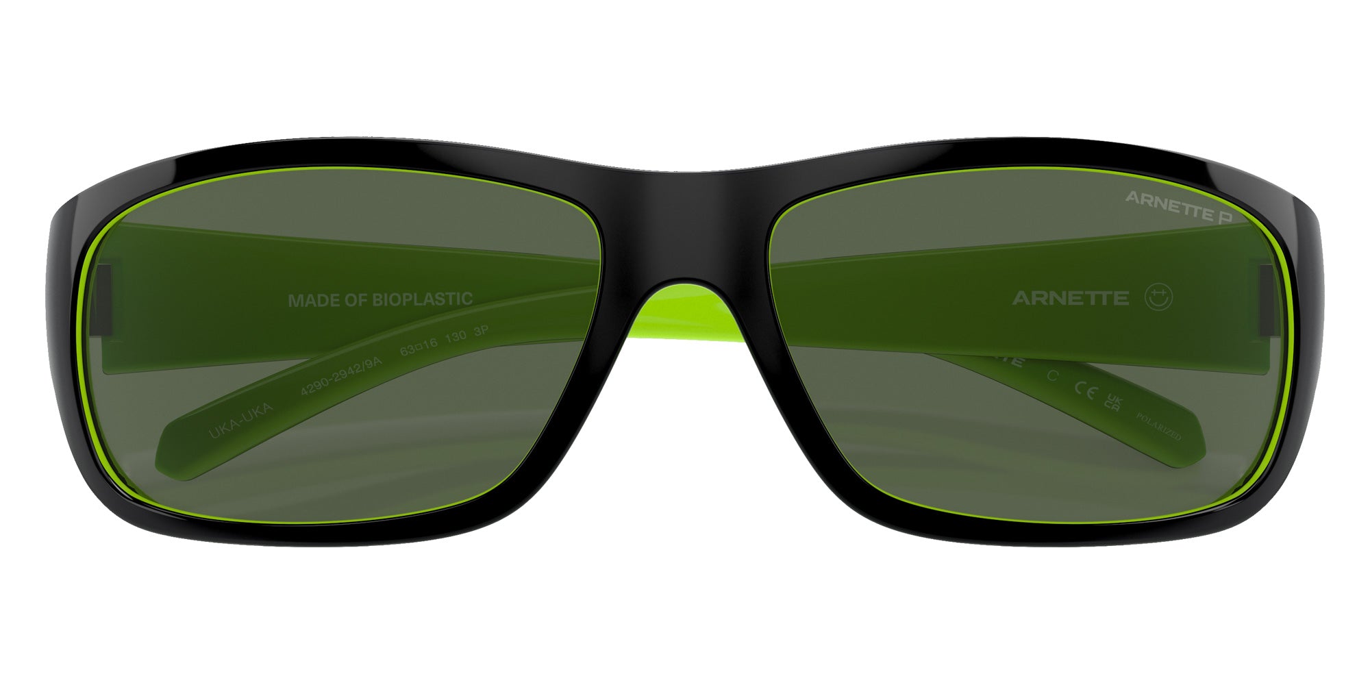 ARNETTE AN4290 Uka-Uka 29429A 63 - Top Black/Fluo Green / Dark Green Polarized #id:an429029429a_s:102125