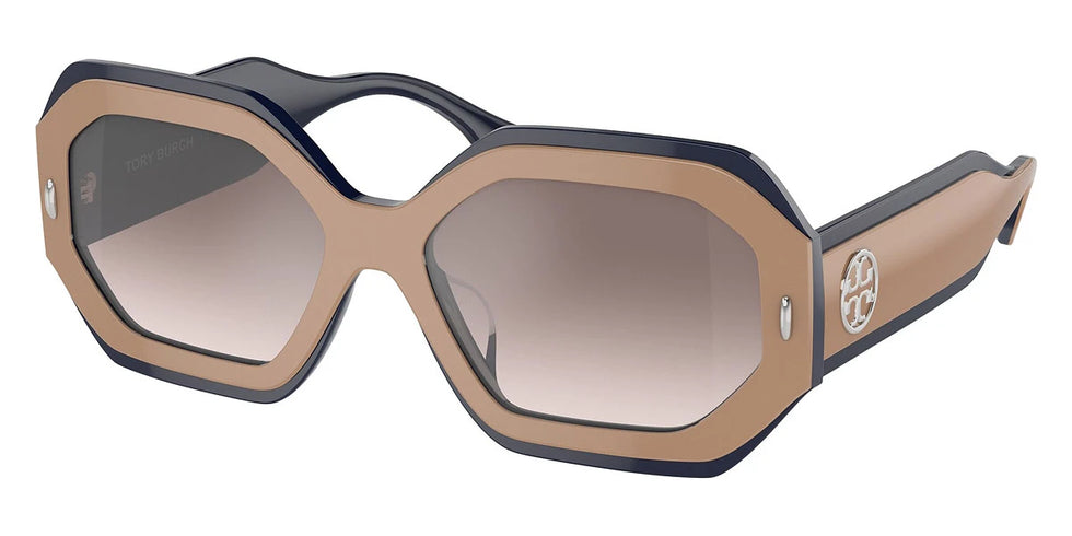 Tory Burch TY7192U 19396I 55 - Navy/Beige / Clear Gradient Gray Mirrored Silver