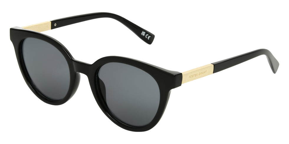 Foster Grant Round Sunglasses 489 - Black / Smoke