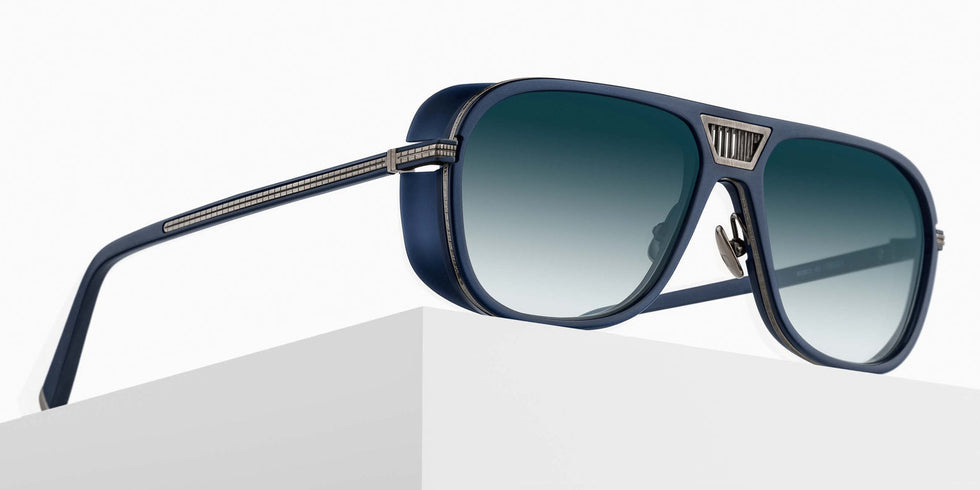 Matsuda M3023-V2 58 - Antique Silver/Matte Navy / Blue Gradient #id:m3023v2antiquesilvermattenavybluegradientsunglass_s:104105