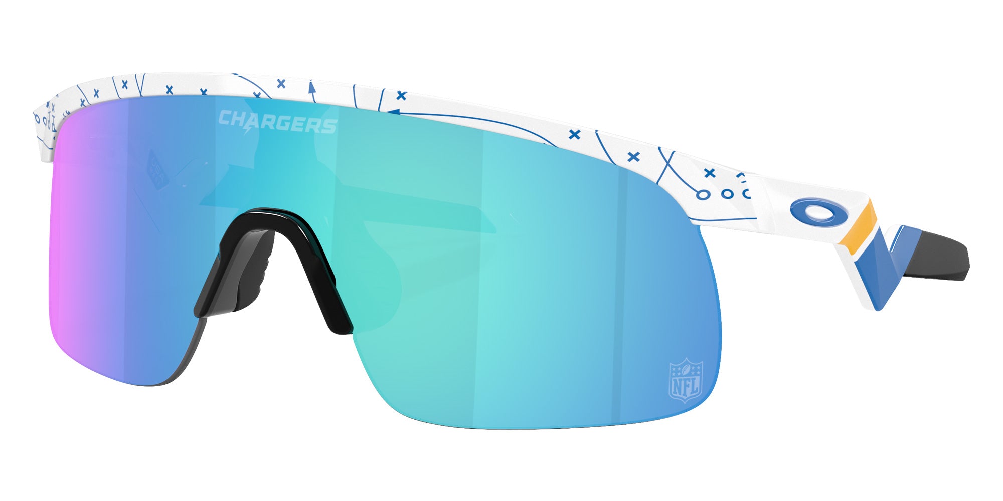 OAKLEY OJ9010 Los Angeles Chargers Resistor (Youth Fit) 901038 123 - White / Prizm Sapphire Mirrored #id:oj9010901038_s:100105