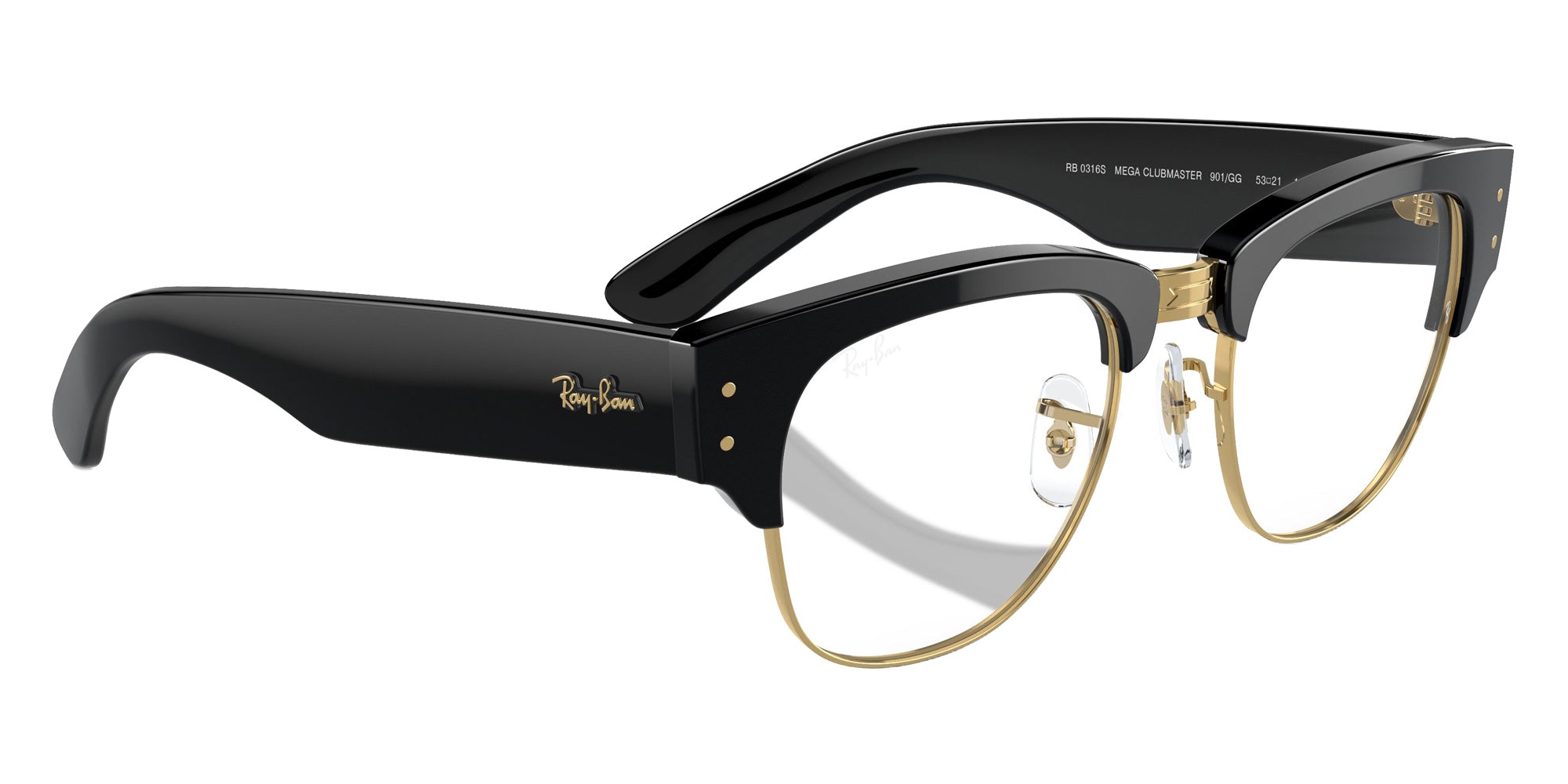 Ray-Ban RB0316S Mega Clubmaster 901/GG 50 - Black on Gold / Clear/Blue Photochromic #id:rb0316s901gg_s:100130