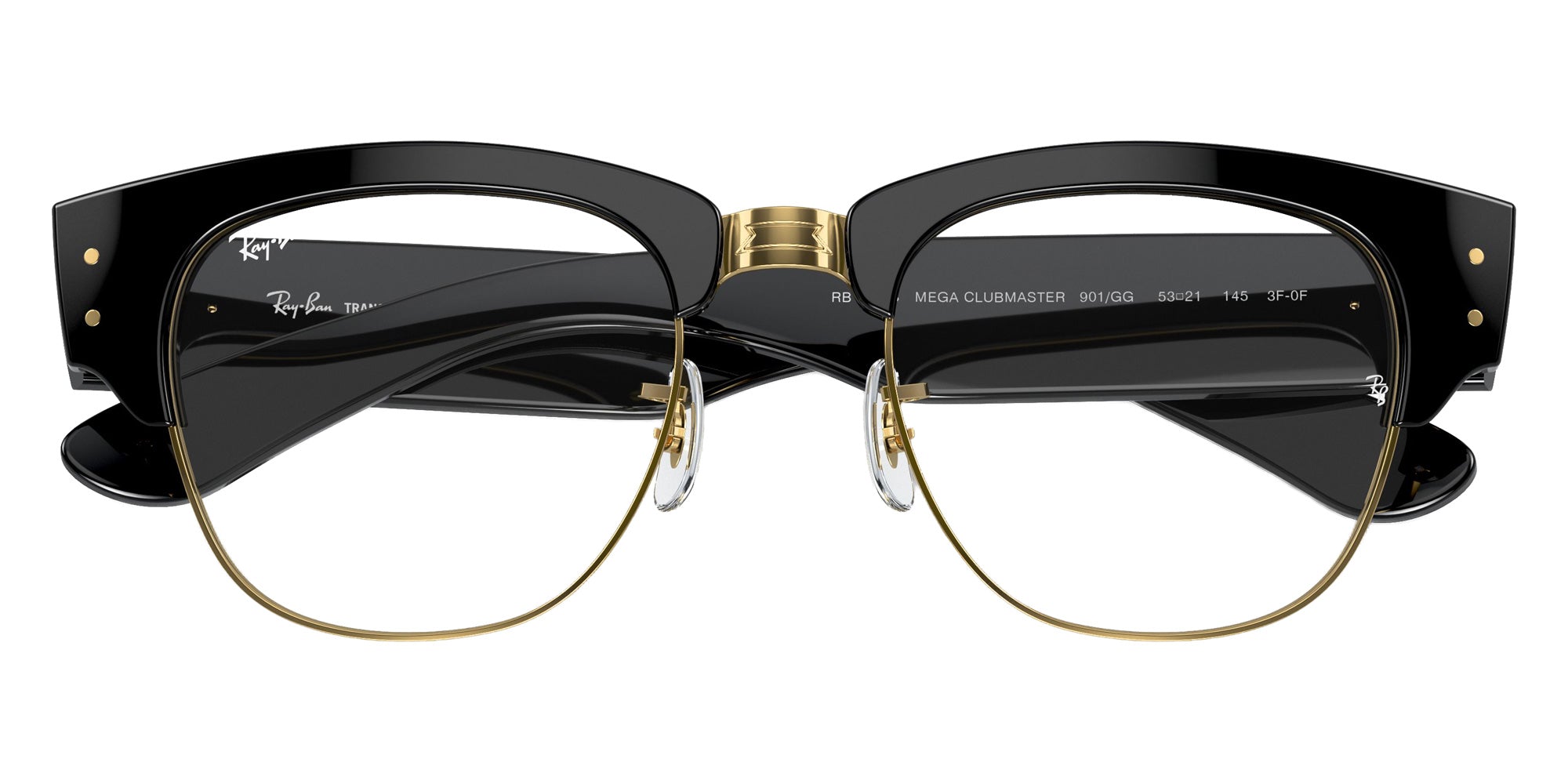 Ray-Ban RB0316S Mega Clubmaster 901/GG 50 - Black on Gold / Clear/Blue Photochromic #id:rb0316s901gg_s:100140