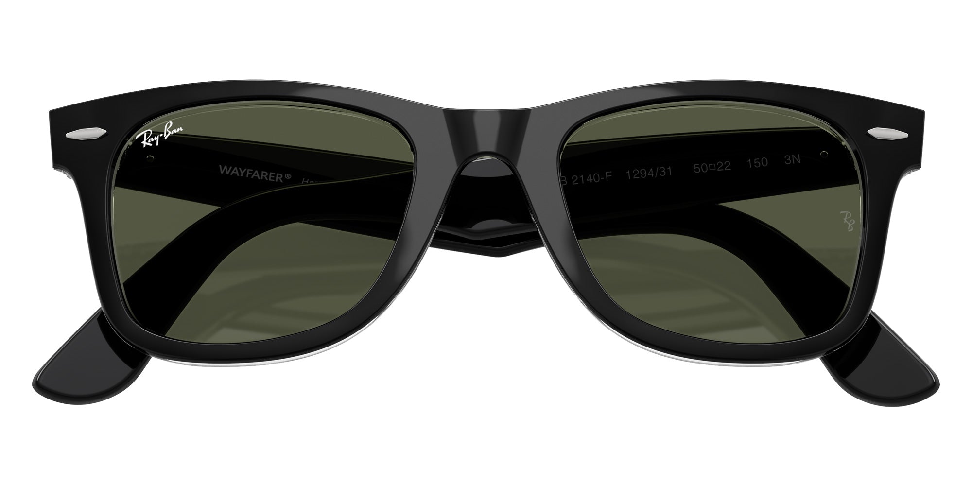 Ray-Ban RB2140F Original Wayfarer Classic 129431 52 - Black on Transparent / Green #id:rb2140f129431_s:100125