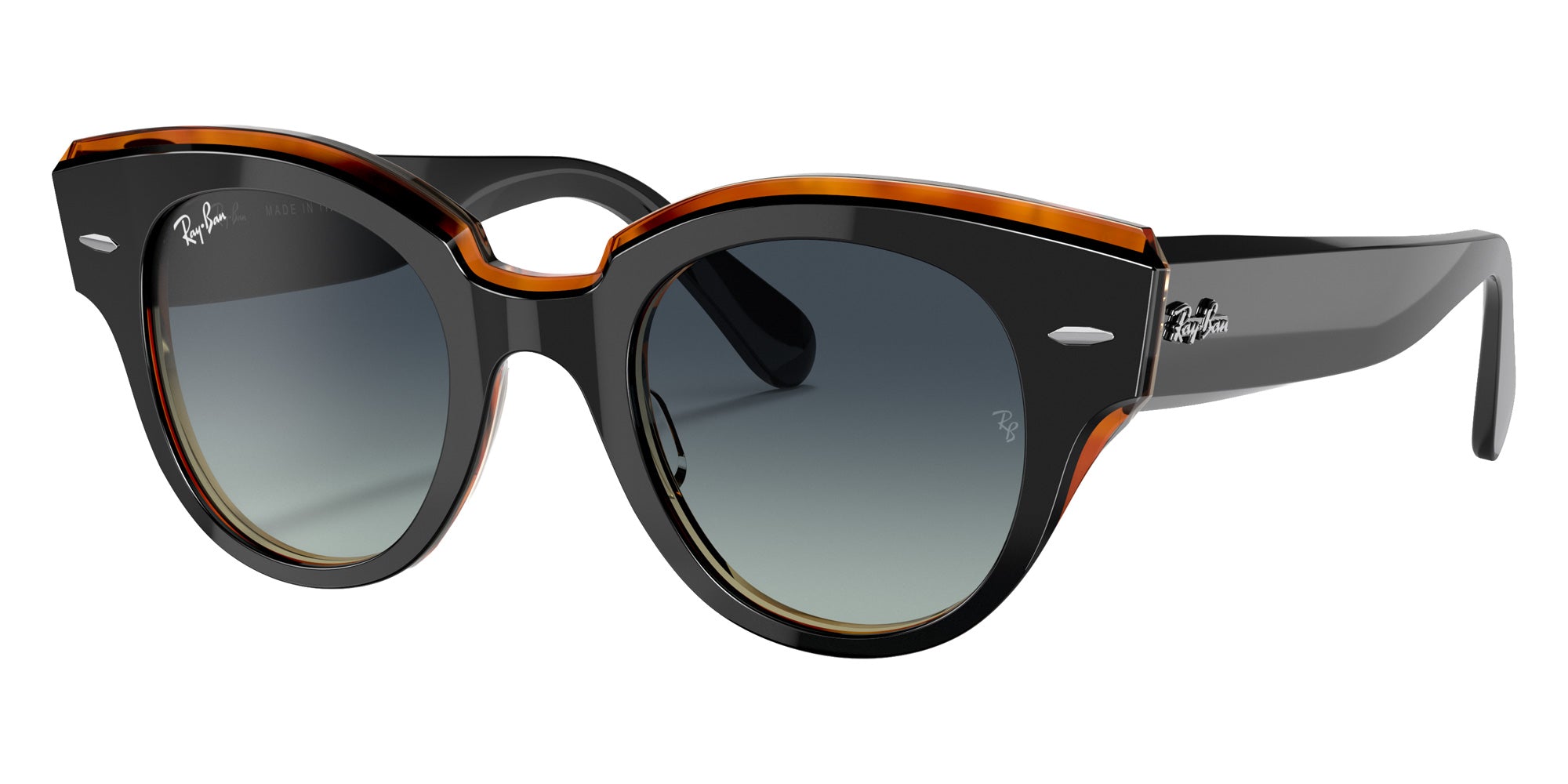 Ray-Ban RB2192 Roundabout 132241 47 - Black On Brown / Gray/Blue Gradient #id:rb2192132241_s:100105