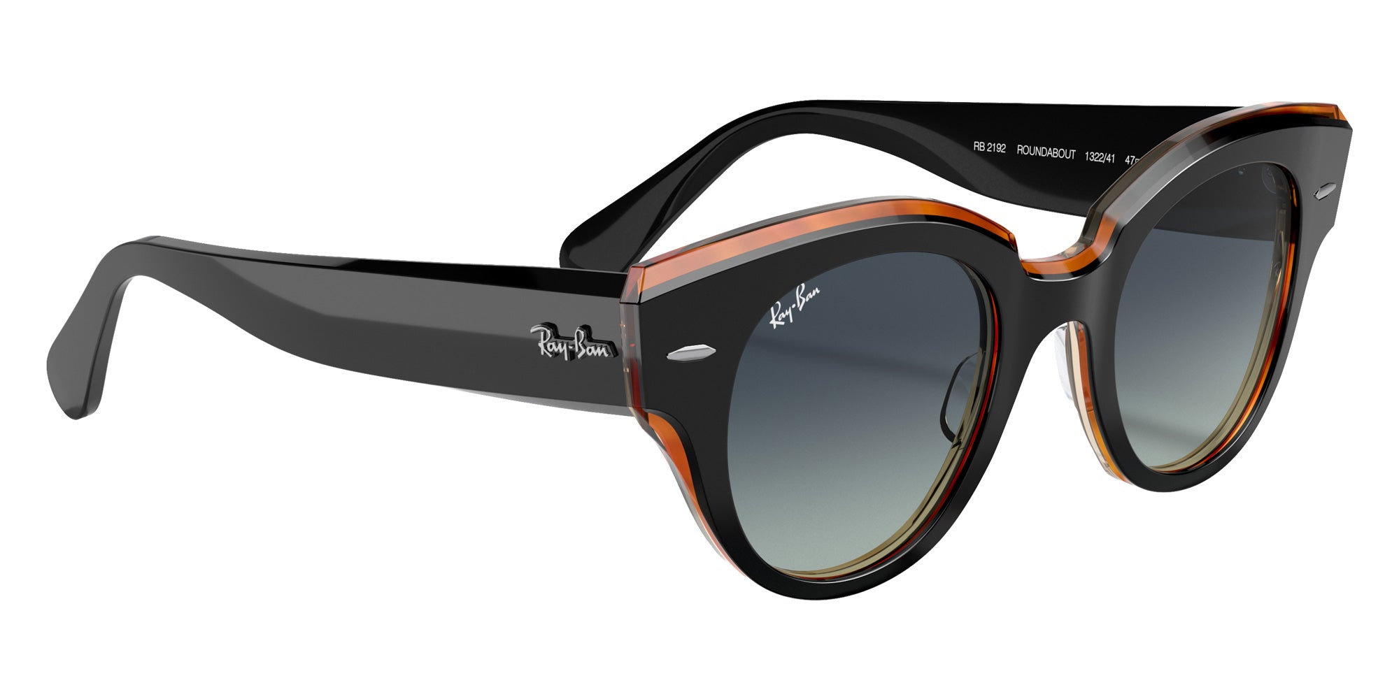 Ray-Ban RB2192 Roundabout 132241 47 - Black On Brown / Gray/Blue Gradient #id:rb2192132241_s:100120