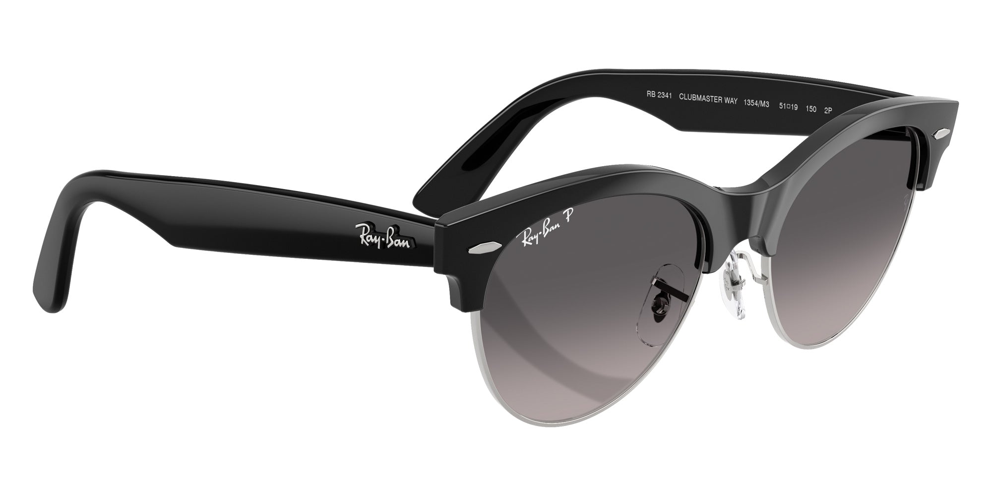 Ray-Ban RB2341 Clubmaster Way 1354M3 54 - Black on Silver / Gray Gradient Polarized #id:rb23411354m3_s:100120