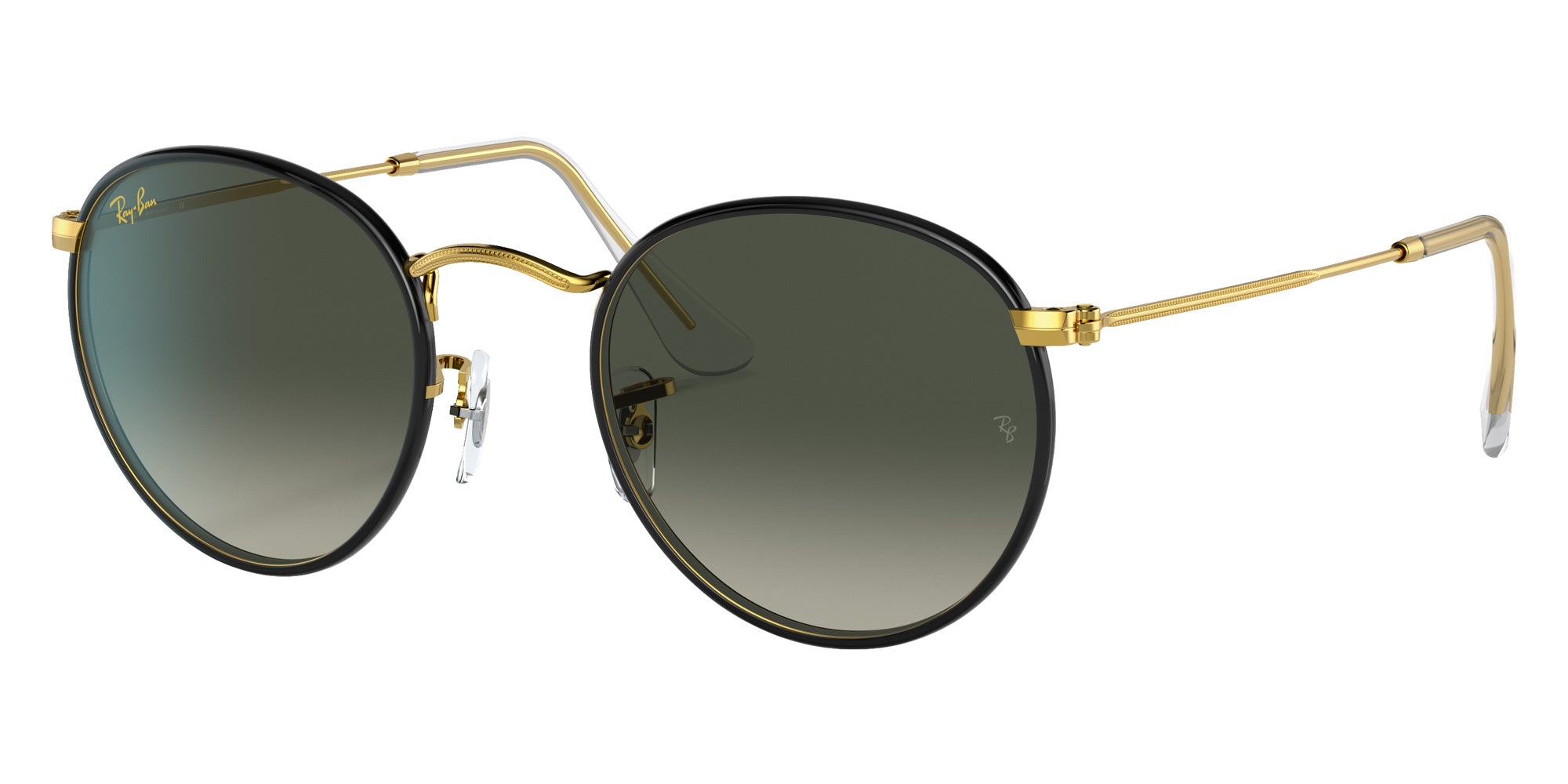 Ray-Ban RB3447JM Round Metal Full Color Legend 919671 50 - Black on Gold / Gray Gradient #id:rb3447jm919671_s:100105