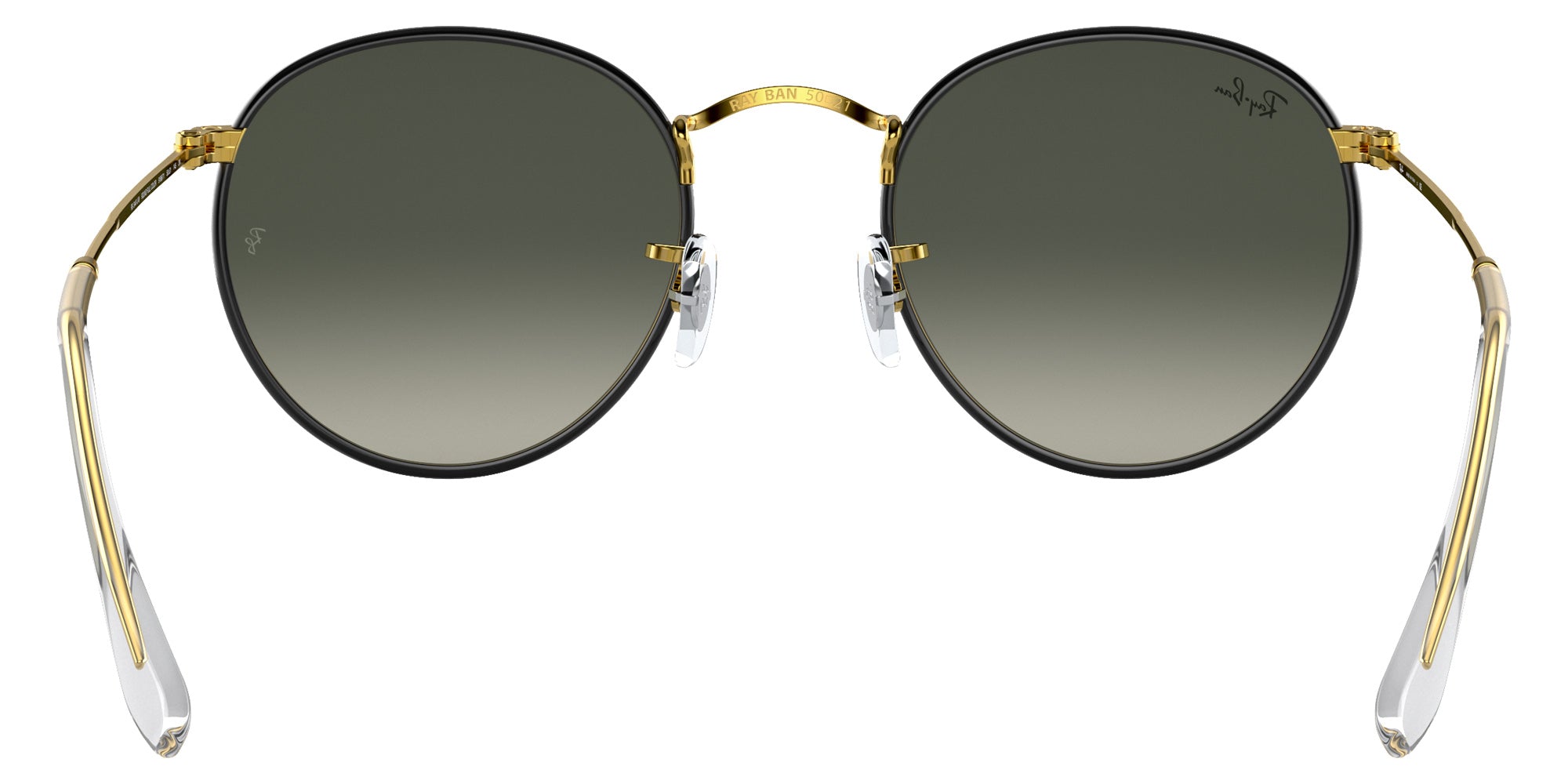 Ray-Ban RB3447JM Round Metal Full Color Legend 919671 50 - Black on Gold / Gray Gradient #id:rb3447jm919671_s:100115