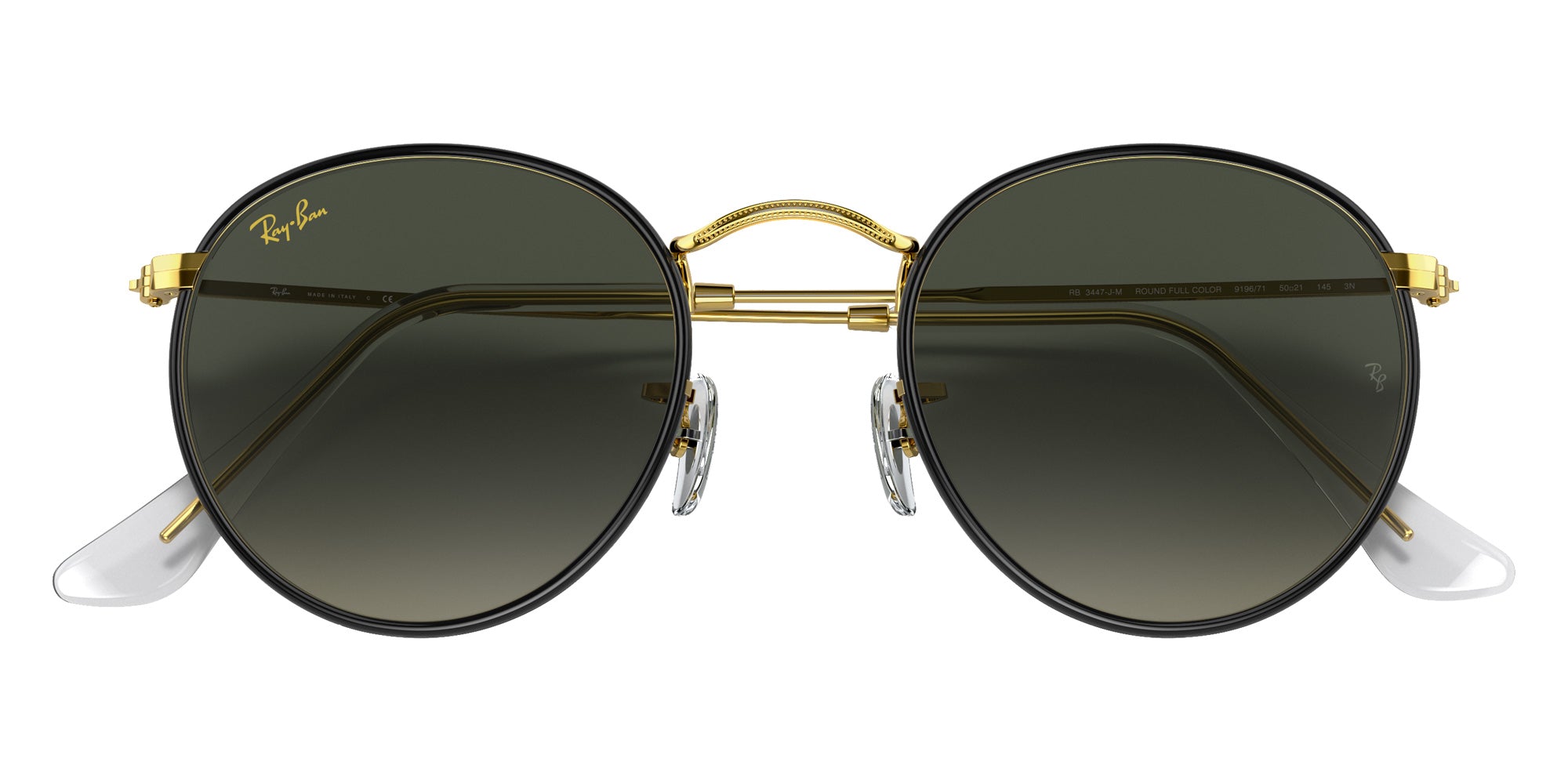 Ray-Ban RB3447JM Round Metal Full Color Legend 919671 50 - Black on Gold / Gray Gradient #id:rb3447jm919671_s:100125