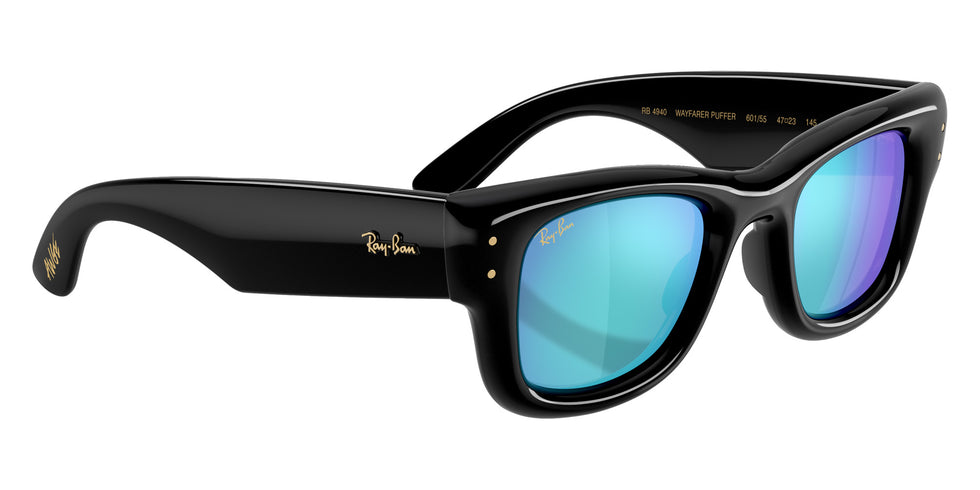 Ray-Ban RB4940 Wayfarer Puffer 601/55 47 - Black / Light Green Mirrored Blue #id:rb494060155_s:104120