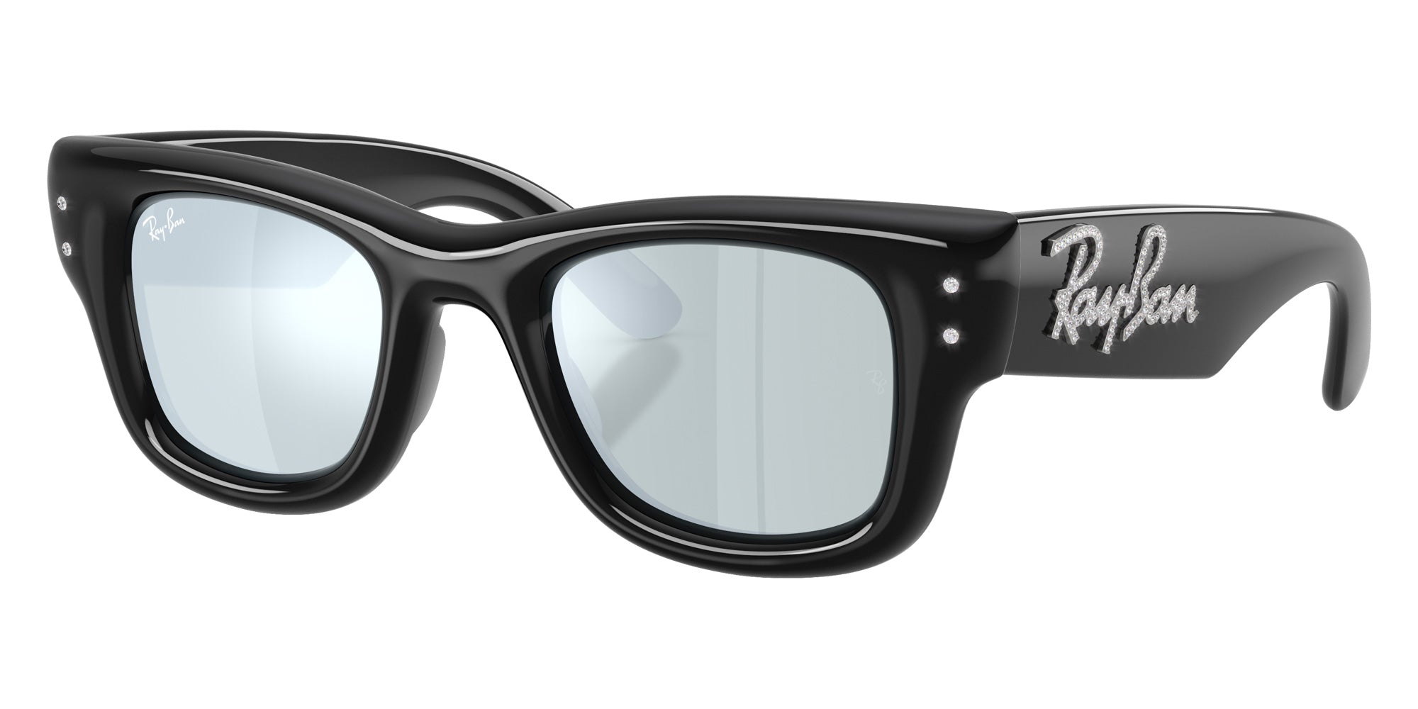 Ray-Ban RB4940B Wayfarer Puffer Crystal Edition 686430 47 - Black / Green Mirrored Silver Plan #id:rb4940b686430_s:100105