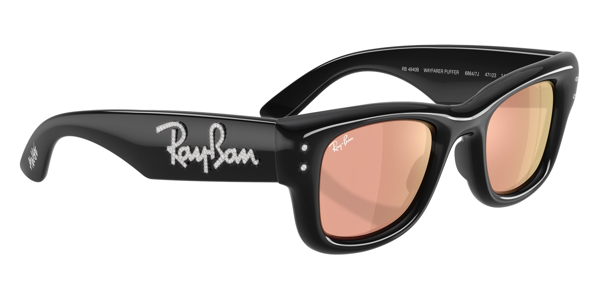 Ray-Ban RB4940B Wayfarer Puffer Crystal Edition 68647J 47 - Black / Dark Brown Mirrored Rose Gold #id:rb4940b68647j_s:102120