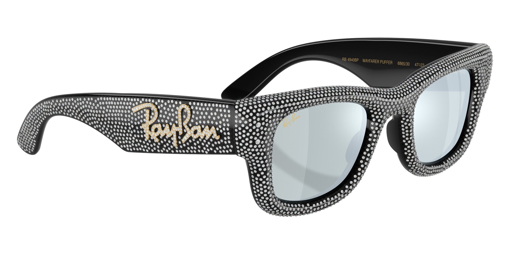 Ray-Ban RB4940BP Wayfarer Puffer Crystal Pavè Edition 686530 47 - Black / Green Mirrored Silver Plan #id:rb4940bp686530_s:100120