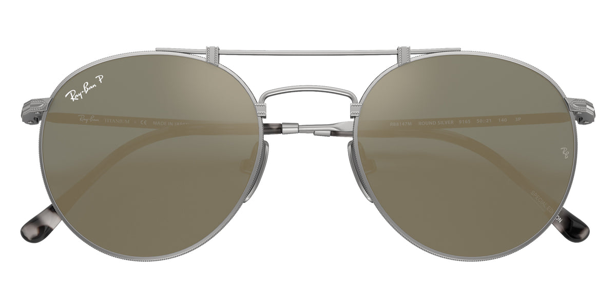 Ray-Ban RB8147M Round Double Bridge Titanium 9165 50 - Silver / Crystal Blue Polarized #id:rb8147m9165_s:100125