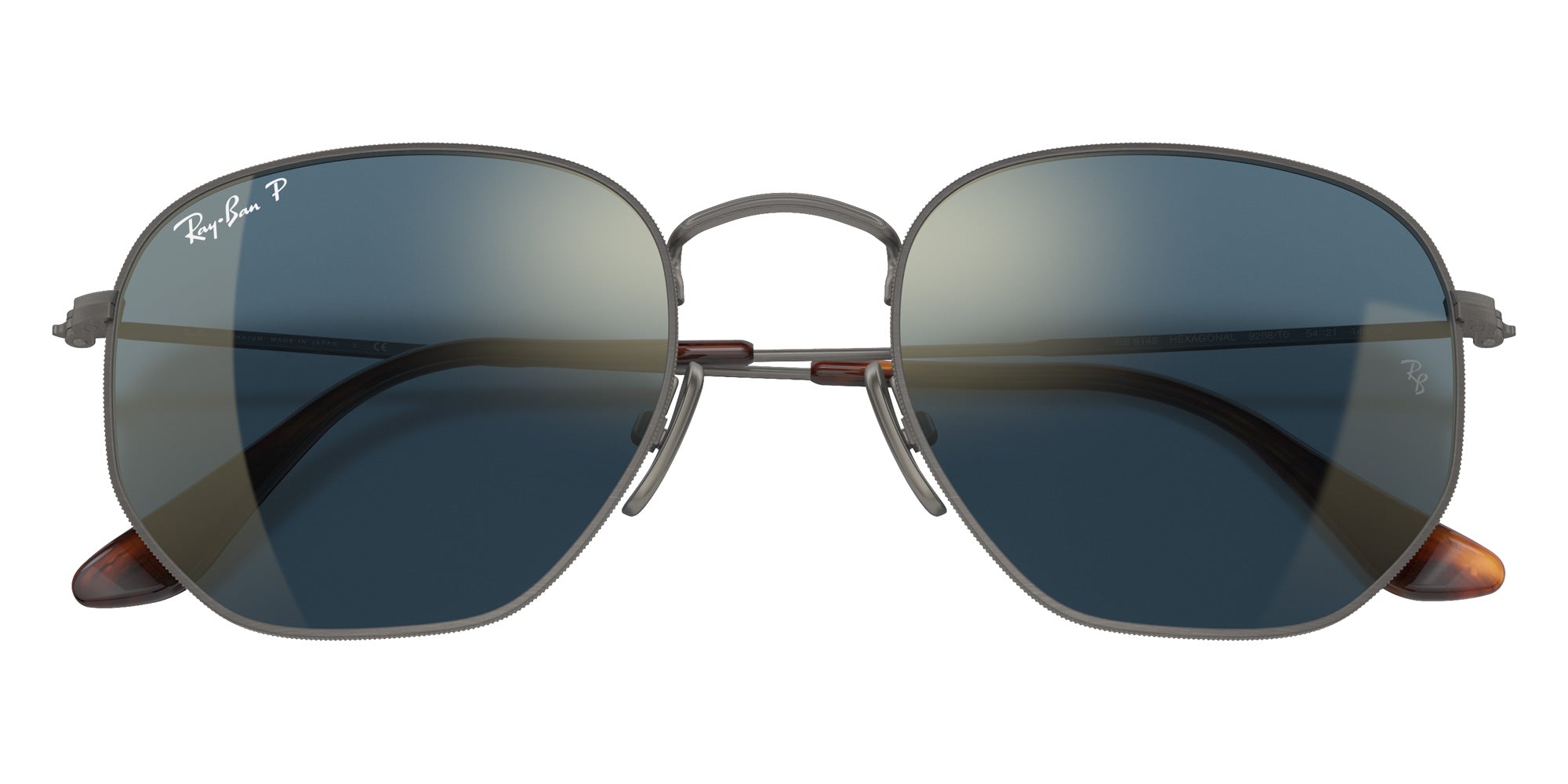 Ray-Ban RB8148 Hexagonal Titanium 9208T0 54 - Gunmetal / Polarized Blue Mirrored Gold #id:rb81489208t0_s:100125