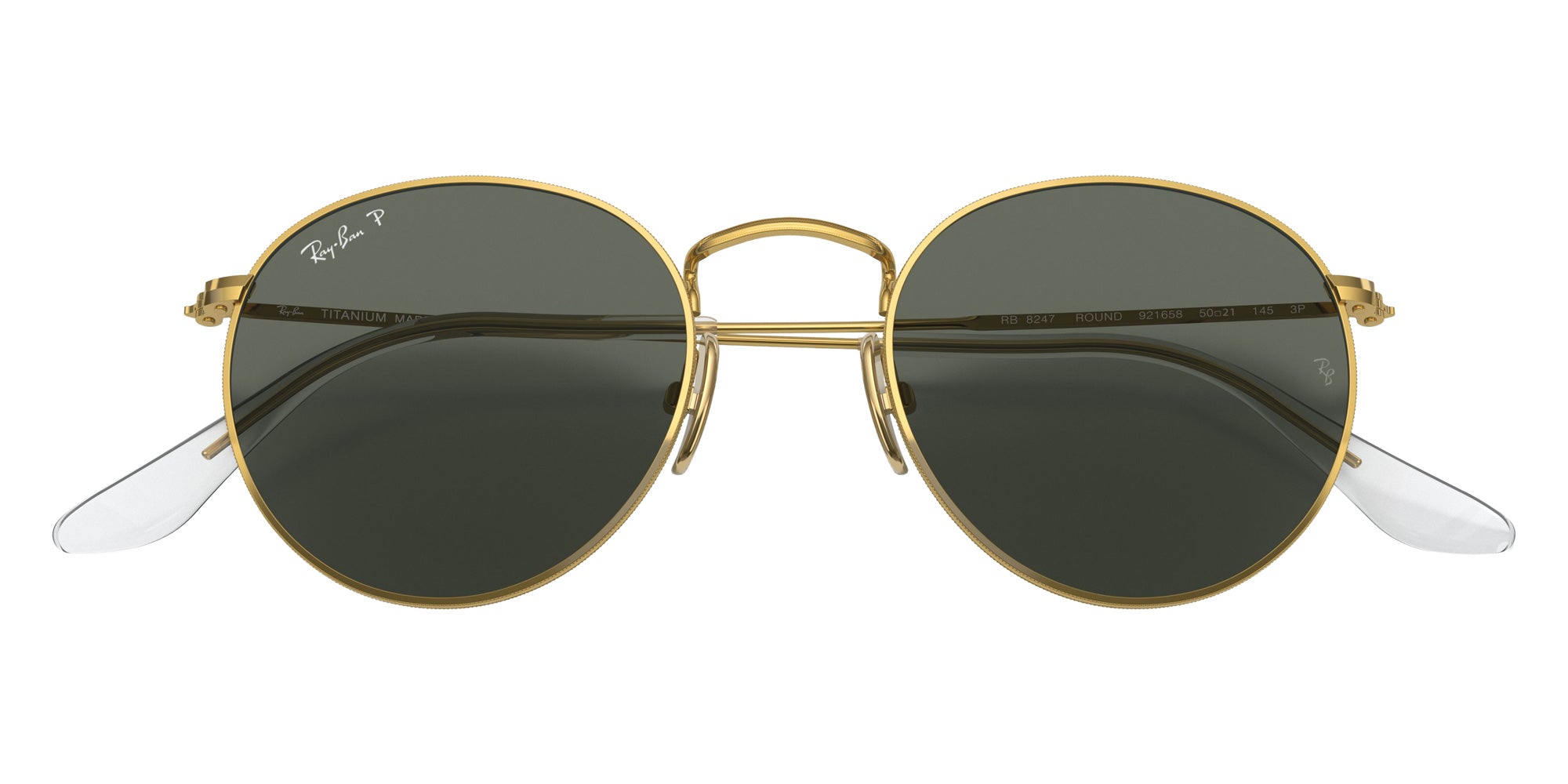 Ray-Ban RB8247 Round Titanium 921658 47 - Gold / G-15 Green Polarized #id:rb8247921658_s:100125