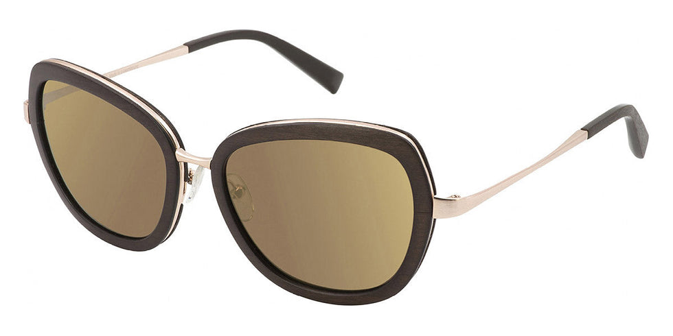 Gold & Wood GAW SUNSET 04 55 - Brushed Rose Gold/Brown Tanganyika / Polarized Plain Brown