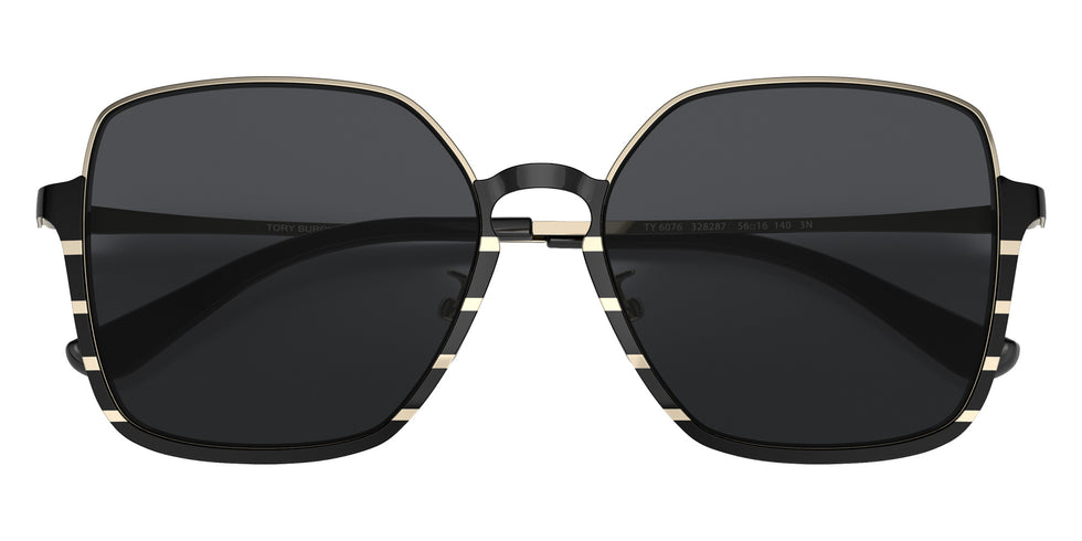 Tory Burch TY6076 328287 56 - Shiny Gold/Black Metal Stripe / Gray Solid #id:ty6076328287_s:100120