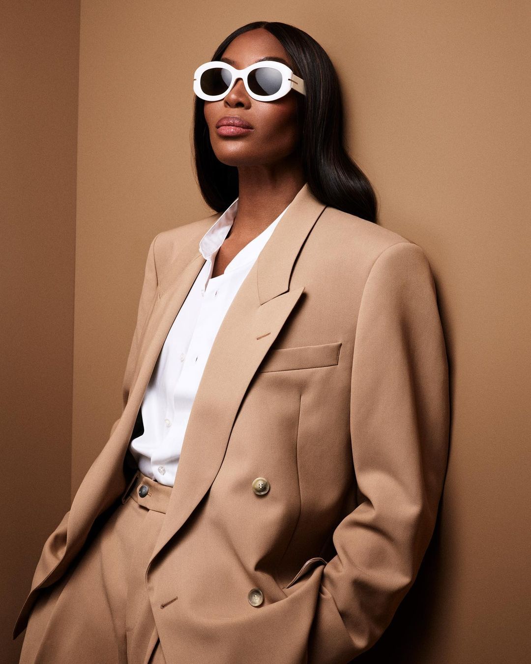 Naomi Campbell in glasses from the Boss collection 2023