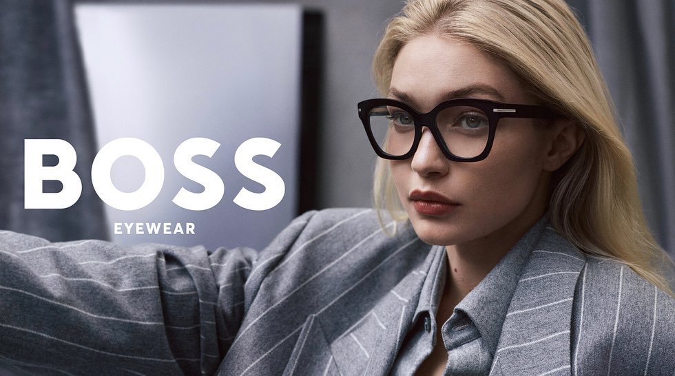 Gigi Hadid in glasses from the Boss collection 2023