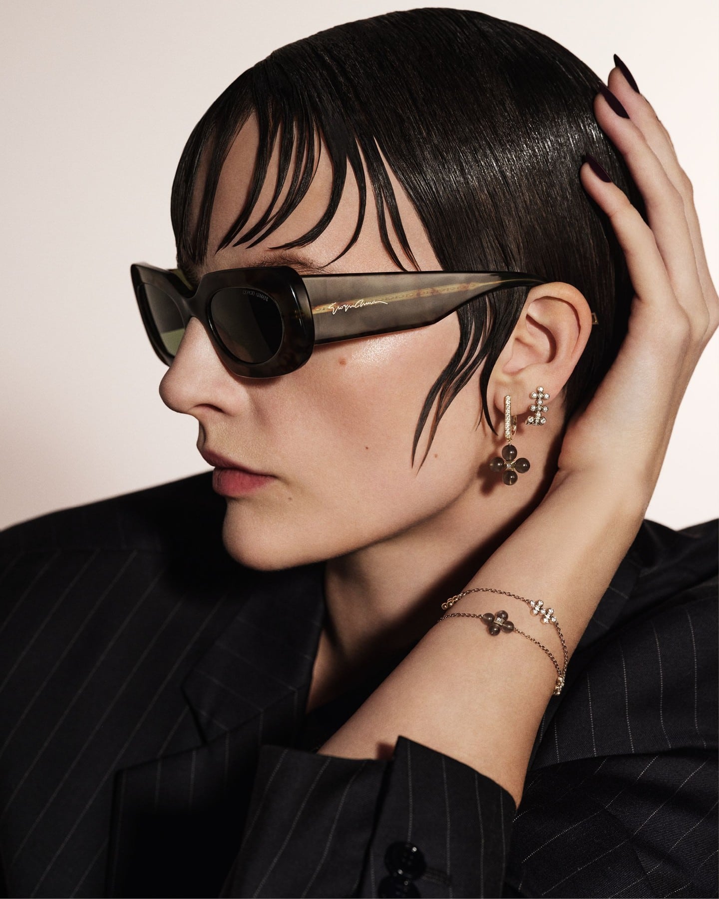 Women's stylish black sunglasses from the new collection Giorgio Armani Winter 2024