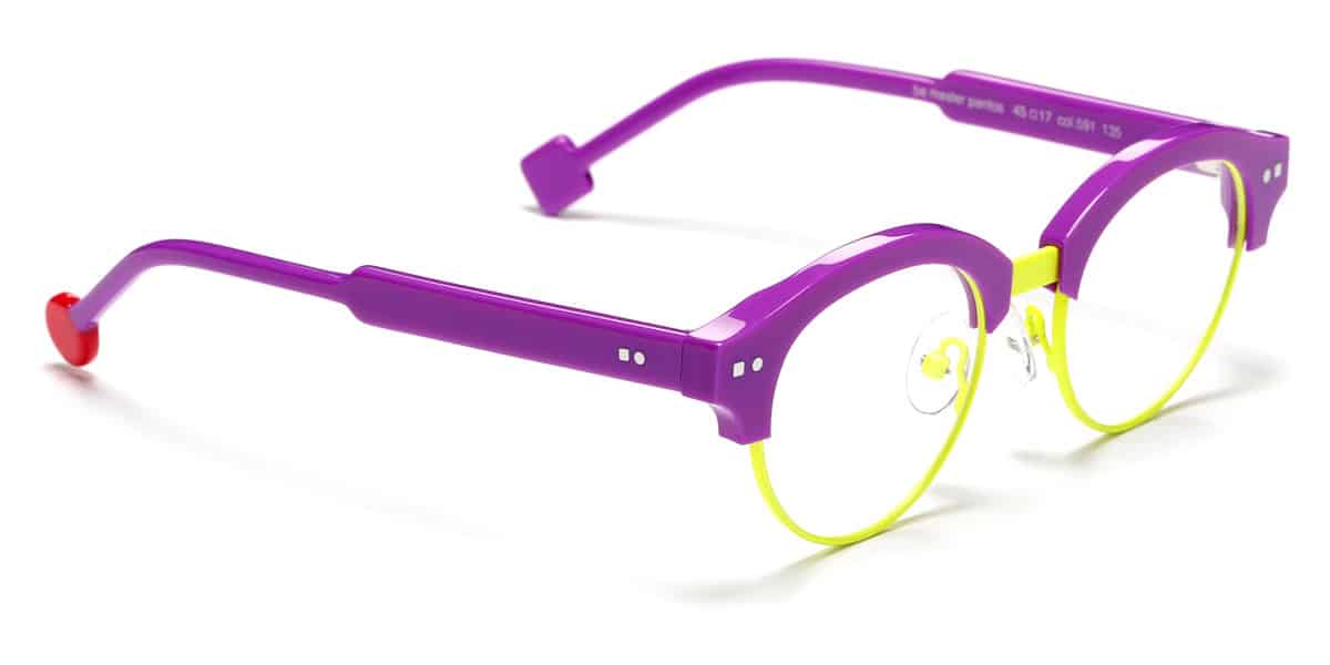 Colored women's glasses - Sabine Be Mini Be Master Pantos - Shiny Purple/Neon Yellow Satin