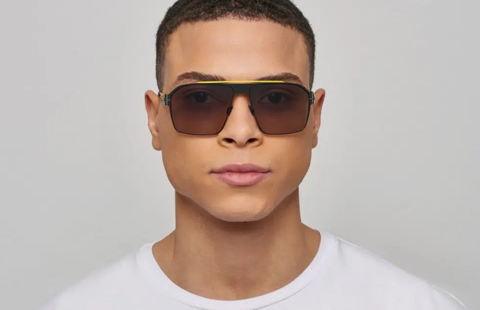 Ic! Berlin AMG 02 Yellow Bridge-Gun-Metal Sunglasses On Male Model