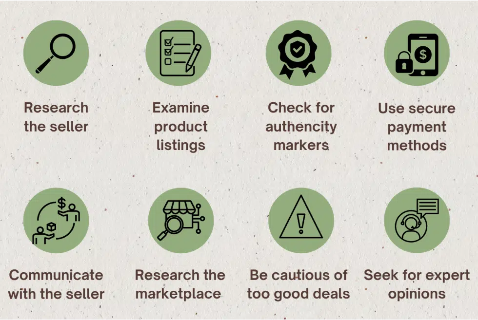 glasses authenticity and seller reliability infographic