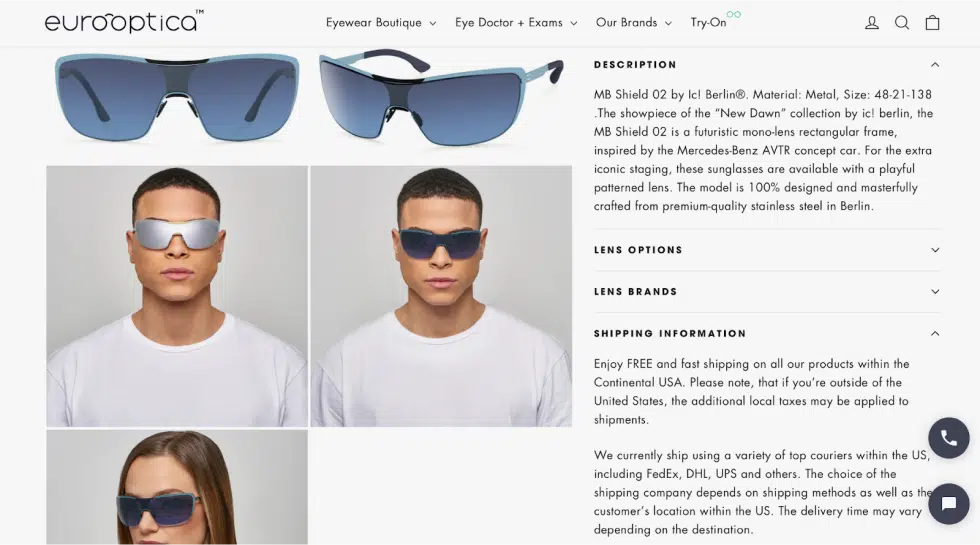 Product description at EuroOptica