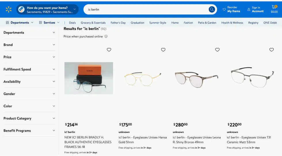 ic! berlin glasses on Walmart 