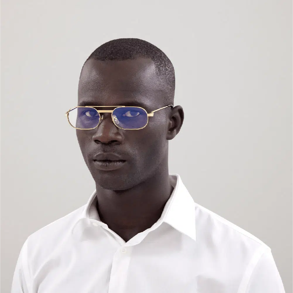 CT0410O Première de Cartier gold eyeglasses on male model