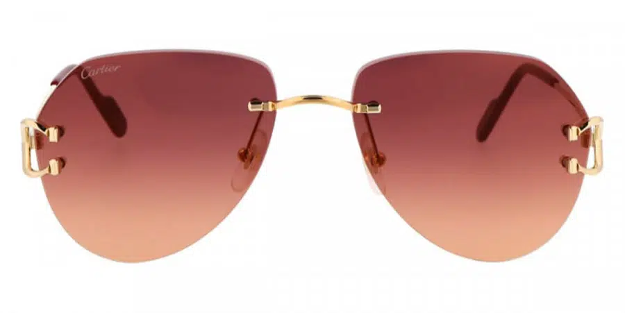 The 014 Gold color frame is complimented with Gradient Burgundy to Apricot finish lenses