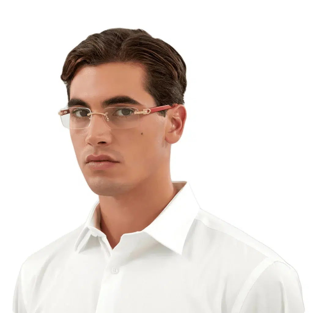 CT0052O Cartier Décor C red eyeglasses on model